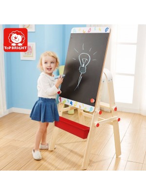Tabla de scris magnetica 2 in 1, cu 2 suprafete (marker/ creta), transformabila in masa din lemn