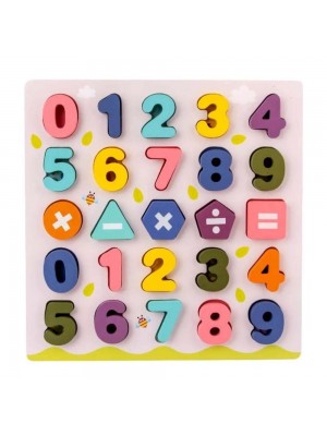Puzzle incastru din lemn 3D cu cifre si ilustratii in limba Engleza 